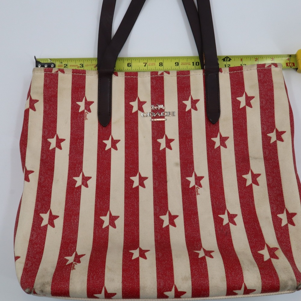 Coach Tote Bag Womens Large Red White Stars Stripes Americana Canvas D2047-1910 - Picture 4 of 15